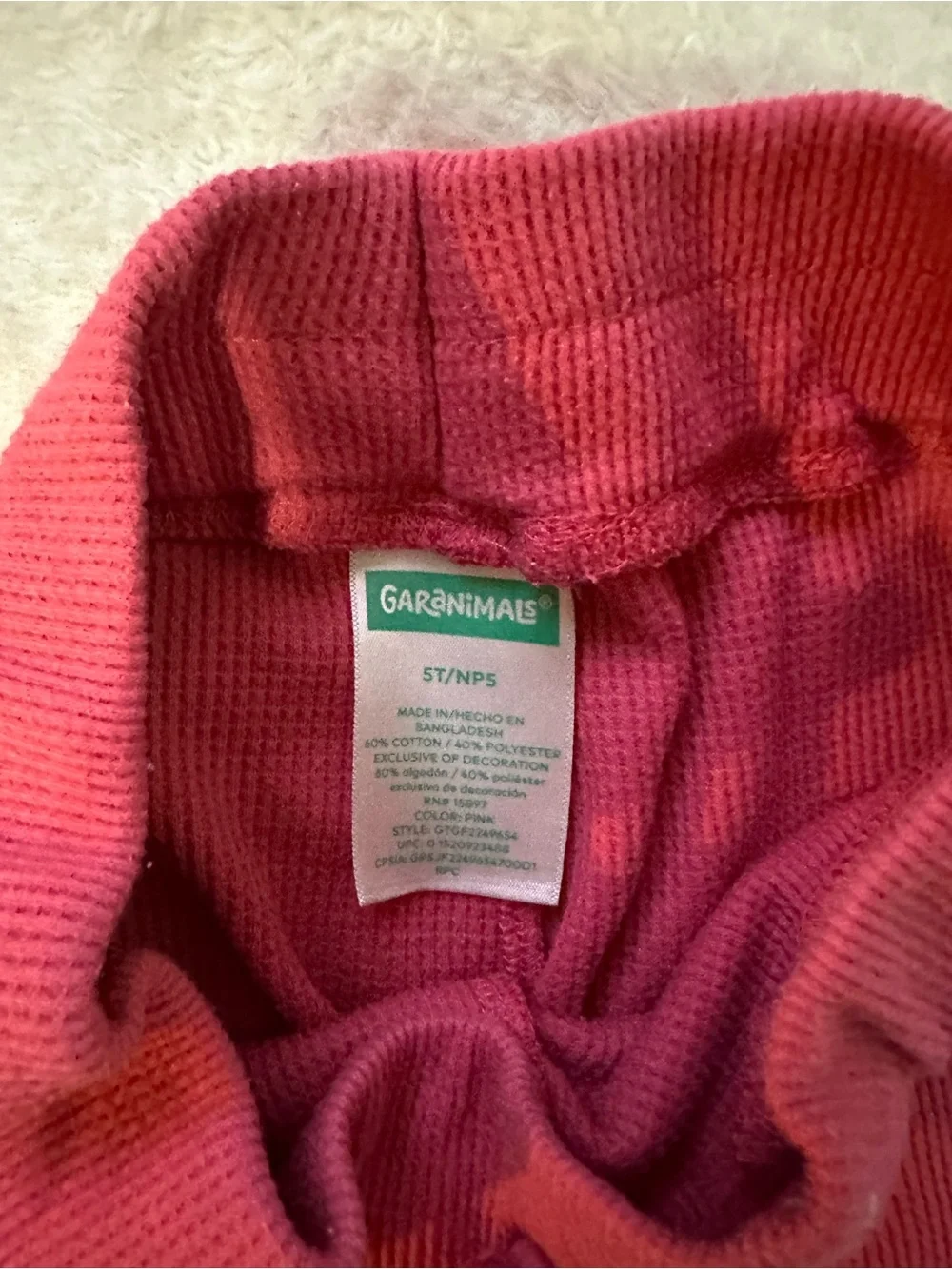 Garanimals Toddler Girls Pink Waffle Knit Thermal Joggers - Size 5T